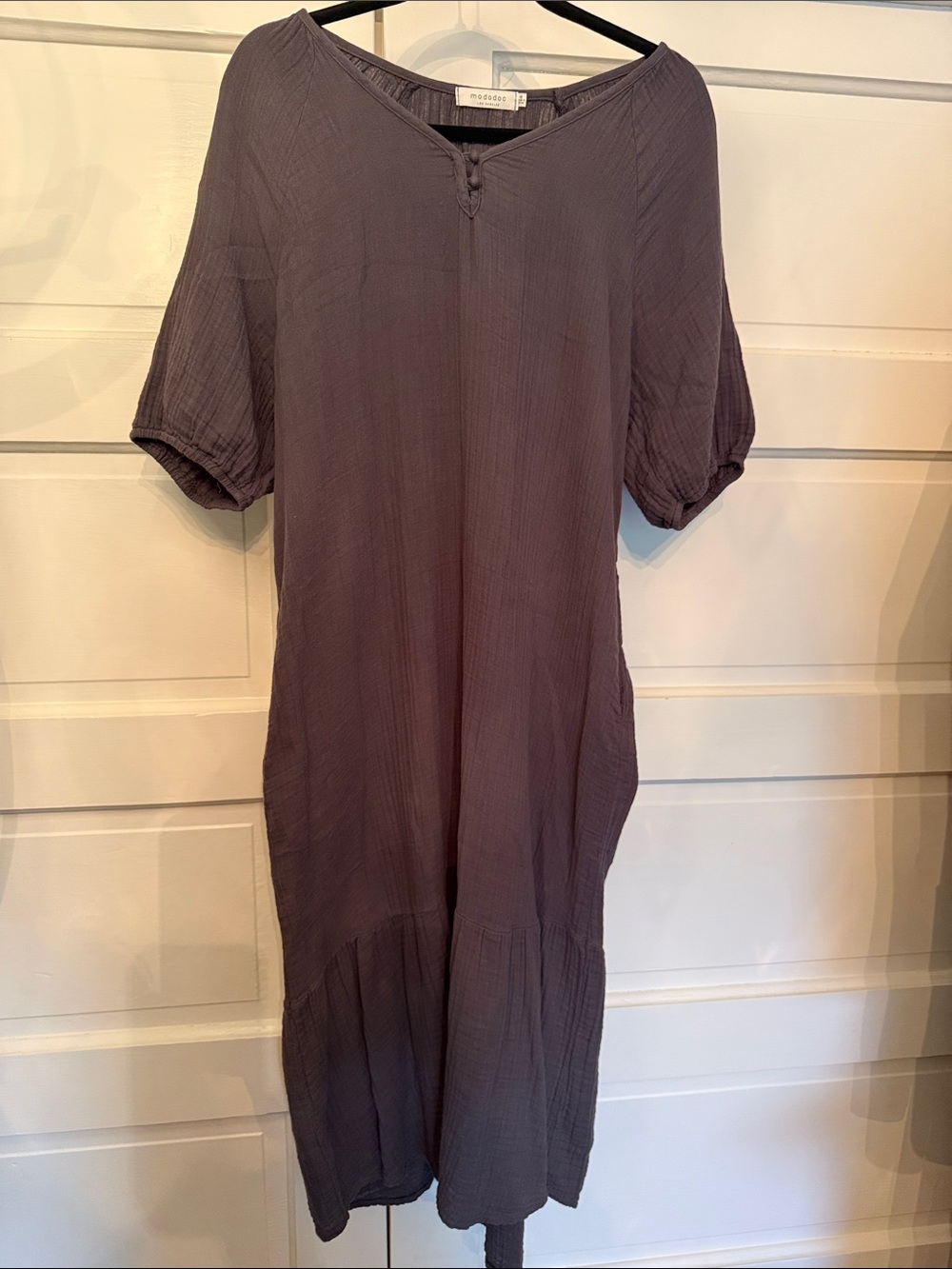 Mododoc 100% Cotton Gauze Midi Dress Pockets Coastal Boho Relaxed M - Picture 2 of 10